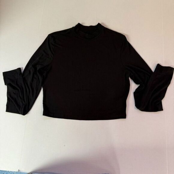 Shein Long Sleeve Mock Neck Crop Top - Size XL - Black - Picture 1 of 9
